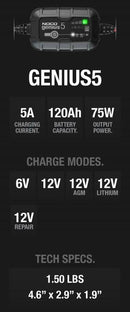 NOCO GENIUS5 – intelligentes 5-A-Batterieladegerät für Blei- und Lithiumbatterien
