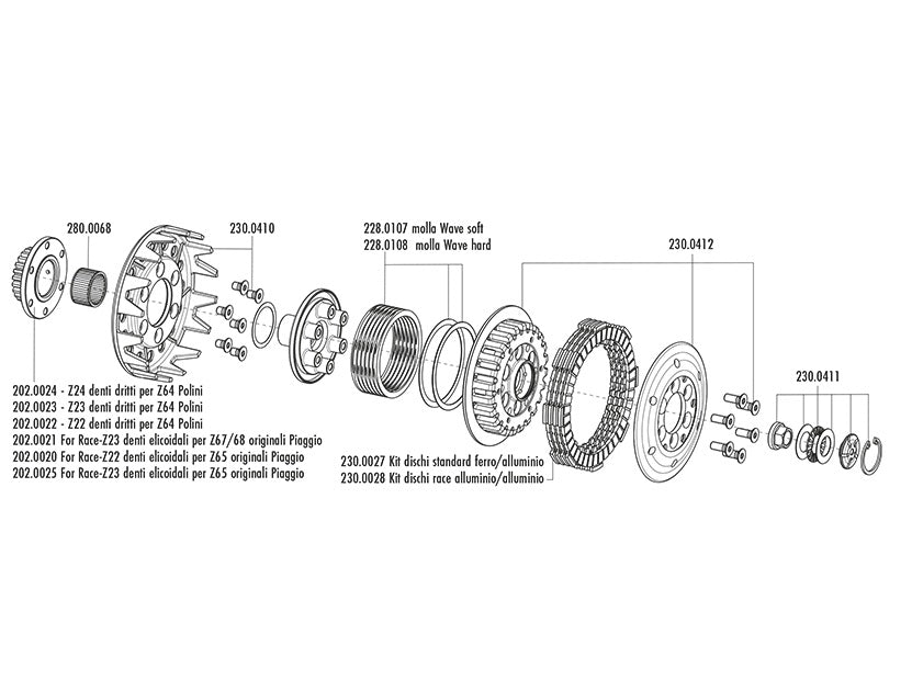 Vespa PX 200 [1981-1997] - Rennkupplung mit Zahnkranz Z23 Ritzel schräg verzahnt