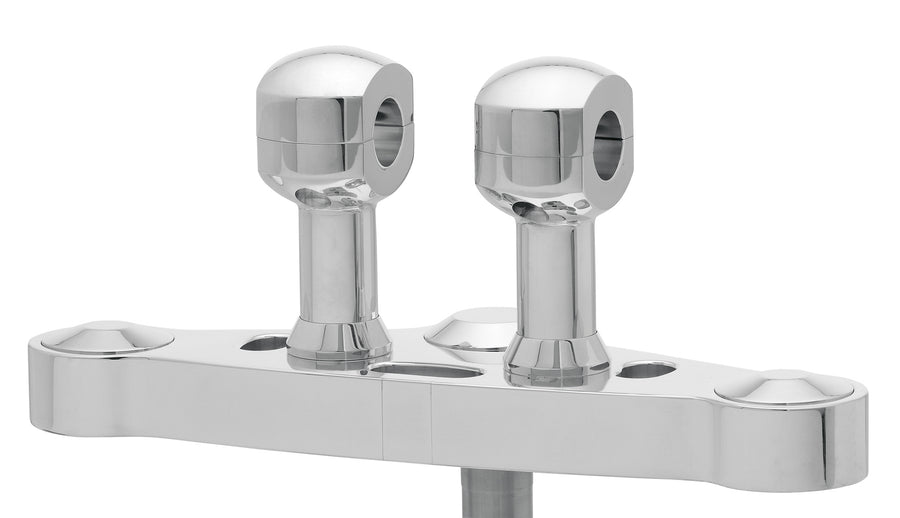 Cubridor de aluminio para manillares con elevador de aluminio de 31 para manillares con 31.75 mm (1 1/4 ') Ø, 75 mm de alto, pulido. Con un hilo UNC de 1/2 ″.