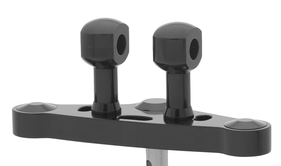 Cubridor de aluminio para manillares con elevador de aluminio de 31 años para manillares con 31.75 mm (1 1/4 ') Ø, 75 mm de alto, anodizado negro. Con un hilo UNC de 1/2 ″.