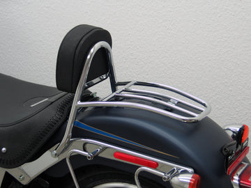 Harley Davidson Softail (Twin Cam 96b) Fat Boy (FLSTF/FLSTFI) 2012-2017 [2012-2017] -Driver Sissy Bar con almohadas y estante de equipaje