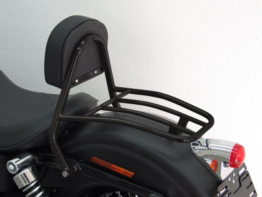 Harley Davidson Dyna Street Bob (FXDB) 2009-2013 [2009-2013] -Driver Sissy Bar con almohadas y estante de equipaje, negro