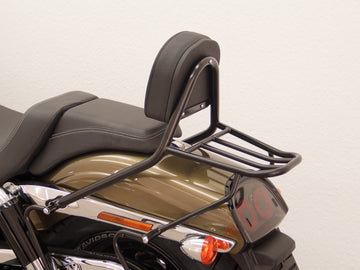 Harley Davidson Dyna Fat Bob [2008-2013] - Passenger Sissy Bar con almohada y estante de equipaje, negro