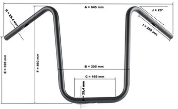 Harley Davidson Sportster [HIGHWAY HAWK] - Manillar Bad Hawk de 1 pulgada con 3 orificios, 845 mm de ancho y 370 mm de alto, cromado - 0
