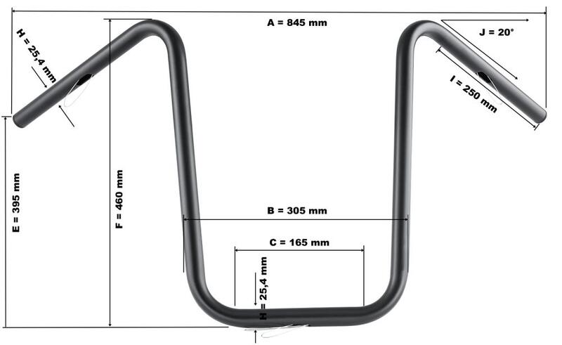 Harley Davidson Fxst [HIGHWAY HAWK] - Manillar Bad Hawk de 1 pulgada con 3 orificios, 845 mm de ancho y 370 mm de alto, cromado