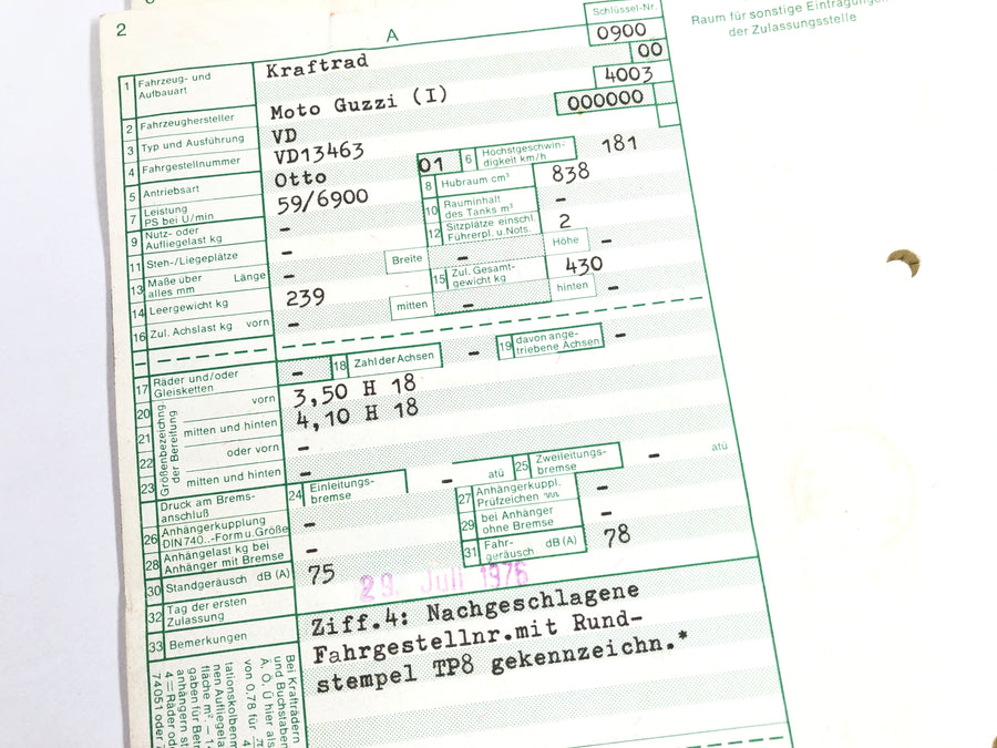 Moto Guzzi 850 -T3 VD [1979] - Marco con documentos