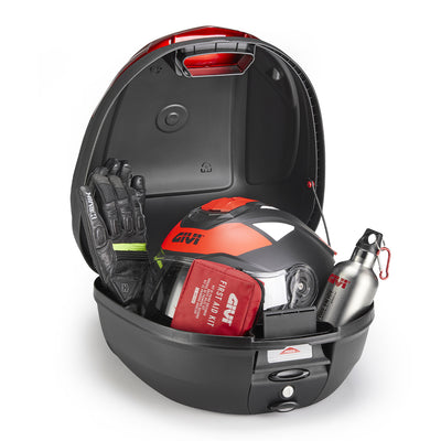E300 - Topcase Monolock, 30 L., negro - con reflector rojo, con placa y kit universal