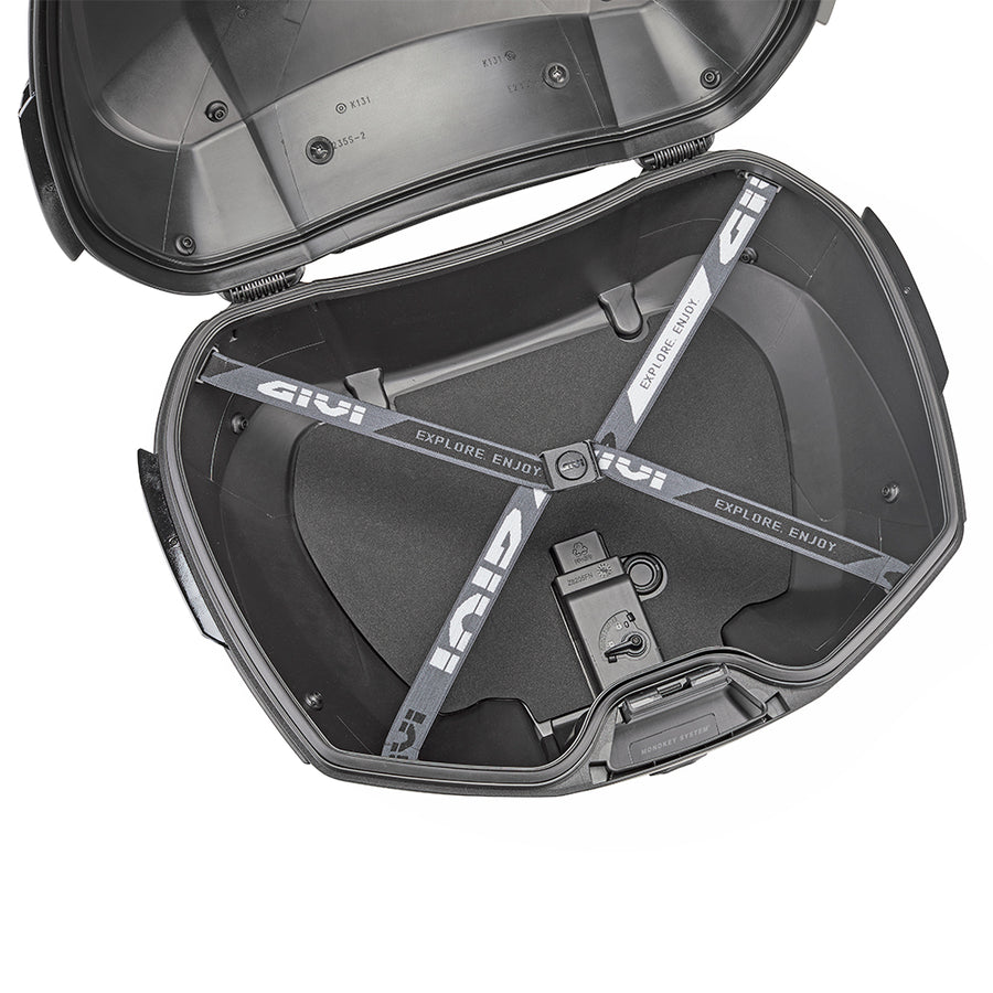V49 AIR Monokey Topcase mit Wingflow System – schwarz, mit getöntem Reflektor, 49 Liter