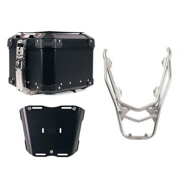 BMW R 1300 GS [2024–2026] - Atlas 44L Universal-Aluminium-Topcase + Gepäckträger hinten mit Soziusgriffen (Silberfarbe)