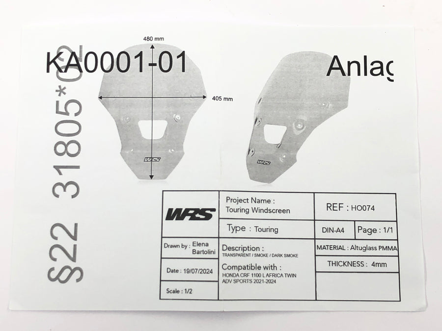 Honda CRF 1100 Africa Twin - Parabrisas WRS cúpula touring cúpula transparente