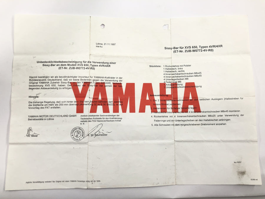 Yamaha XVS 650 4VR [1997] - Respaldo Sissybar con certificado cromado