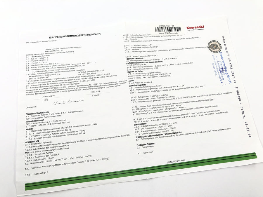 Kawasaki Ninja 125 BX125B [2024] - Cabeza de marco con papeles