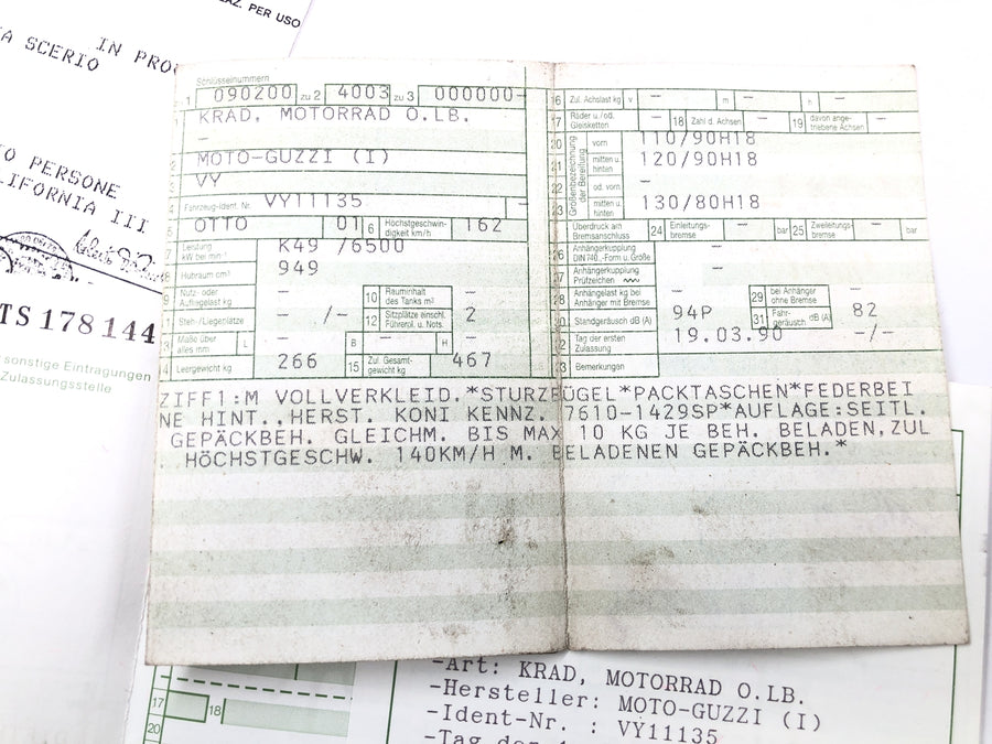 Moto Guzzi California III VY Integrale [1990] - Marco con papeles