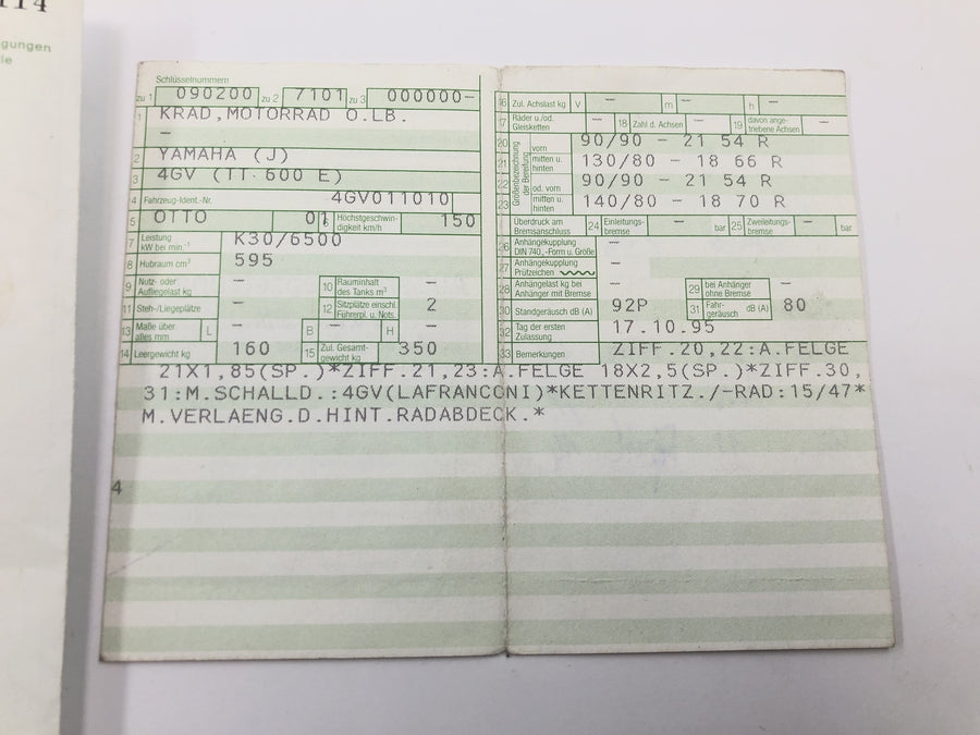 Yamaha TT 600 E 4GV [1995] - Bastidor principal con papeles