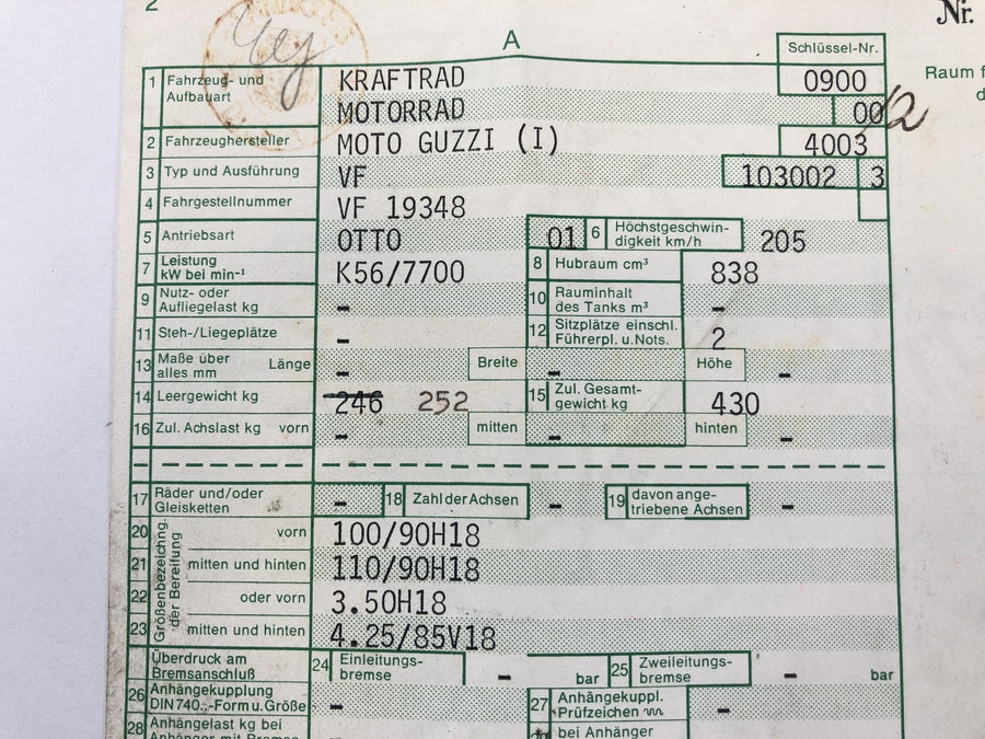 Moto Guzzi 850 Le Mans 3 VF [1986] - Marco con documentos